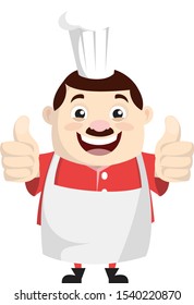 Cartoon Fat Funny Cook - Double Thumbs Up Vector