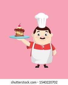 Cartoon Fat Funny Cook - Presenting a Cake