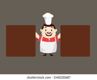 Cartoon Fat Funny Cook - Standing with Two Boards