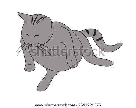 Cartoon fat gray cat sitting imposingly, vector illustration