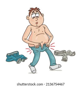 Cartoon Fat Man With A Big Belly Wearing Jeans, vector illustration cartoon