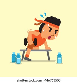 Cartoon fat man doing dumbbell row exercise