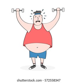 Cartoon fat man lifting weights