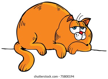 Cartoon of fat orange cat. Isolated on white