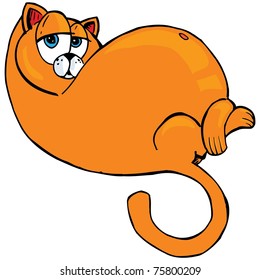 Cartoon of fat orange cat. Isolated on white