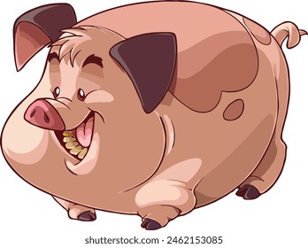 Cartoon of a Fat Pig with Smiling Face and Open Mouth