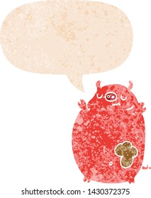 caricatura de cerdo gordo con burbuja de habla en un estilo retro angustiado estilo texturado