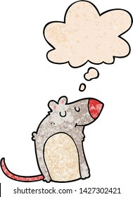 cartoon fat rat with thought bubble in grunge texture style