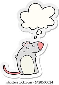 rata gorda de caricatura con burbuja de pensamiento como pegatina impresa