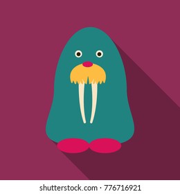 Cartoon fat walrus with big tusks. Vector illustration