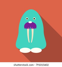 Cartoon fat walrus with big tusks. Vector illustration