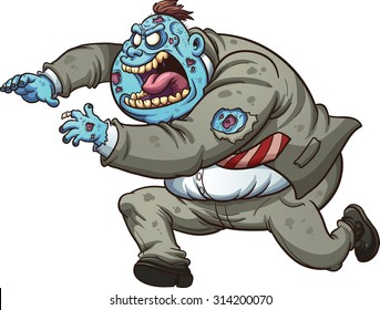 Cartoon fat zombie in a business suit. Vector illustration with simple gradients. All in a single layer.