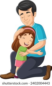 Cartoon father hugging a daughter