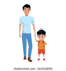 Cartoon father and son icon over white background, colorful design, vector illustration