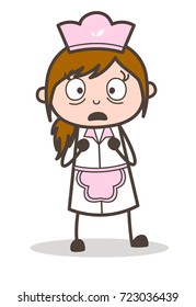 Cartoon Fearful Waitress Expression Vector Illustration