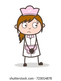 Cartoon Fearful Waitress Face Vector Illustration