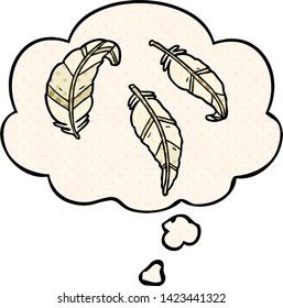 plumas de caricatura con burbuja de pensamiento en el estilo de las historietas