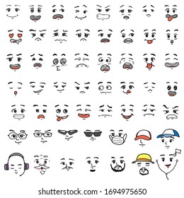 Cartoon feel faces with different expressions. Vector illustrations