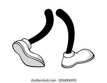 Cartoon-Feets, die schwarz-weißer Stil einzeln. Vektorwandern und rennen, Stufenverlauf-Illustration, Zeichenschritt