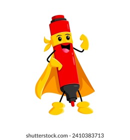 Cartoon felt-tip pen school supply superhero and defender character. Vector writing tool ready for adventures. Vibrant, caped, and armed with creativity, this stationary hero brings joy to projects