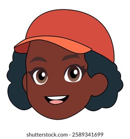  Cartoon Female Africa Head With Hat And Smile Face Vectors Illustration