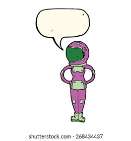 cartoon female astronaut with speech bubble