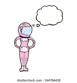 cartoon female astronaut with thought bubble