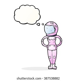 cartoon female astronaut with thought bubble