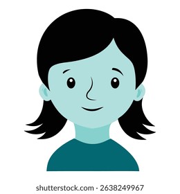 Cartoon female avatar flat vector illustration of happy smiling girl face icon for profile picture in educational modern design.