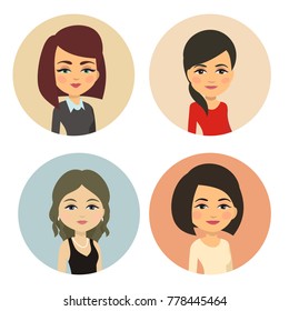 Cartoon Female Avatar Set, Vector Image