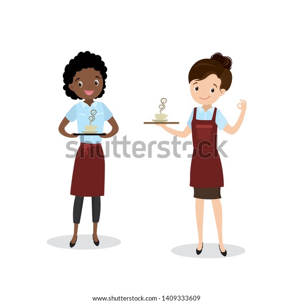 Cartoon Female Barista Waiter Beauty African Stock Vector (Royalty Free ...