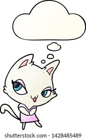 dibujos animados de gato femenino con burbuja de pensamiento en un estilo de gradiente suave
