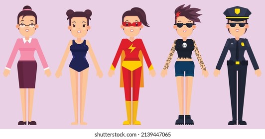 cartoon female character set vector illustration