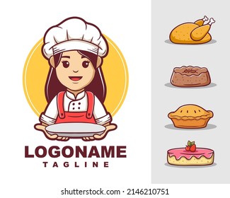 Cartoon Female Chef Logo Template Cartoon Stock Vector (Royalty Free ...