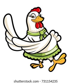 Cartoon female chicken hen character dancing isolated - vector mascot