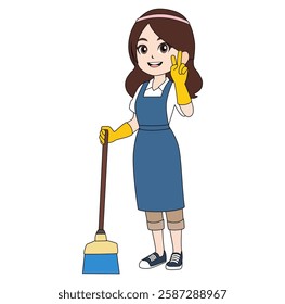 Cartoon Female Cleaning Service Vectors Illustration