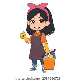 Cartoon Female Cleaning Service Vectors Illustration