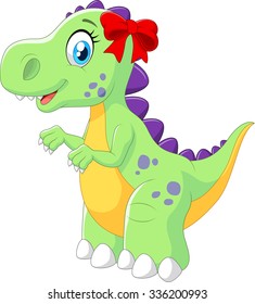 Cartoon female dinosaur isolated on white background