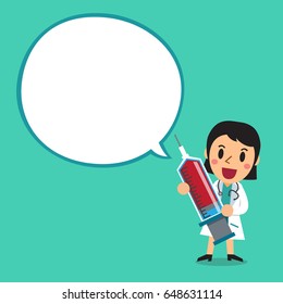 Cartoon female doctor character with white speech bubble