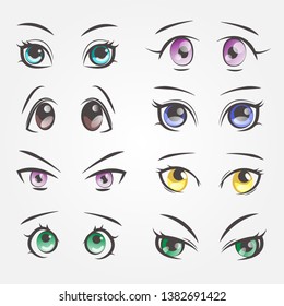 Cartoon Female Eyes. Closeup Eyes Of Beautiful Women