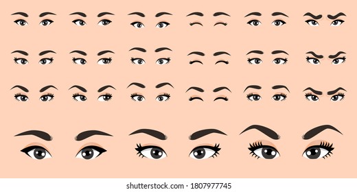 Cartoon Female Eyes Collection Vector Illustration