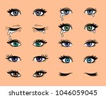 Cartoon female eyes. Colored vector closeup eyes of beautiful women for manga or pop art style