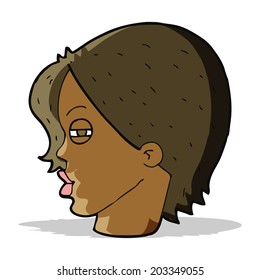cartoon female face with narrowed eyes