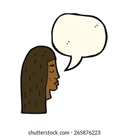 cartoon female face profile with speech bubble