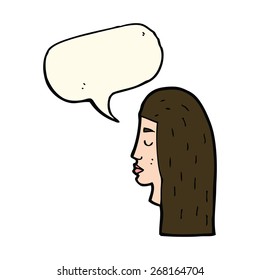 cartoon female face profile with speech bubble