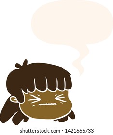 caricatura de cara femenina con burbuja de habla en estilo retro