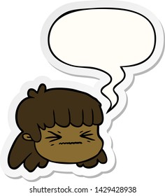 cartoon female face with speech bubble sticker