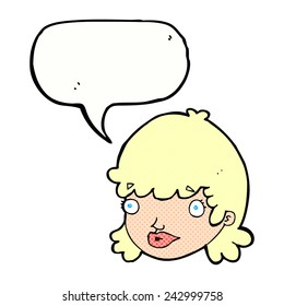 caricatura de cara femenina con burbuja de habla