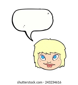 cartoon female face with speech bubble