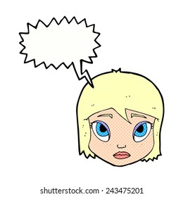 caricatura de cara femenina con burbuja de habla